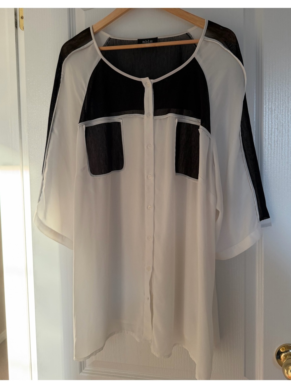 MXM Black and White Button-Down Sheer Blouse